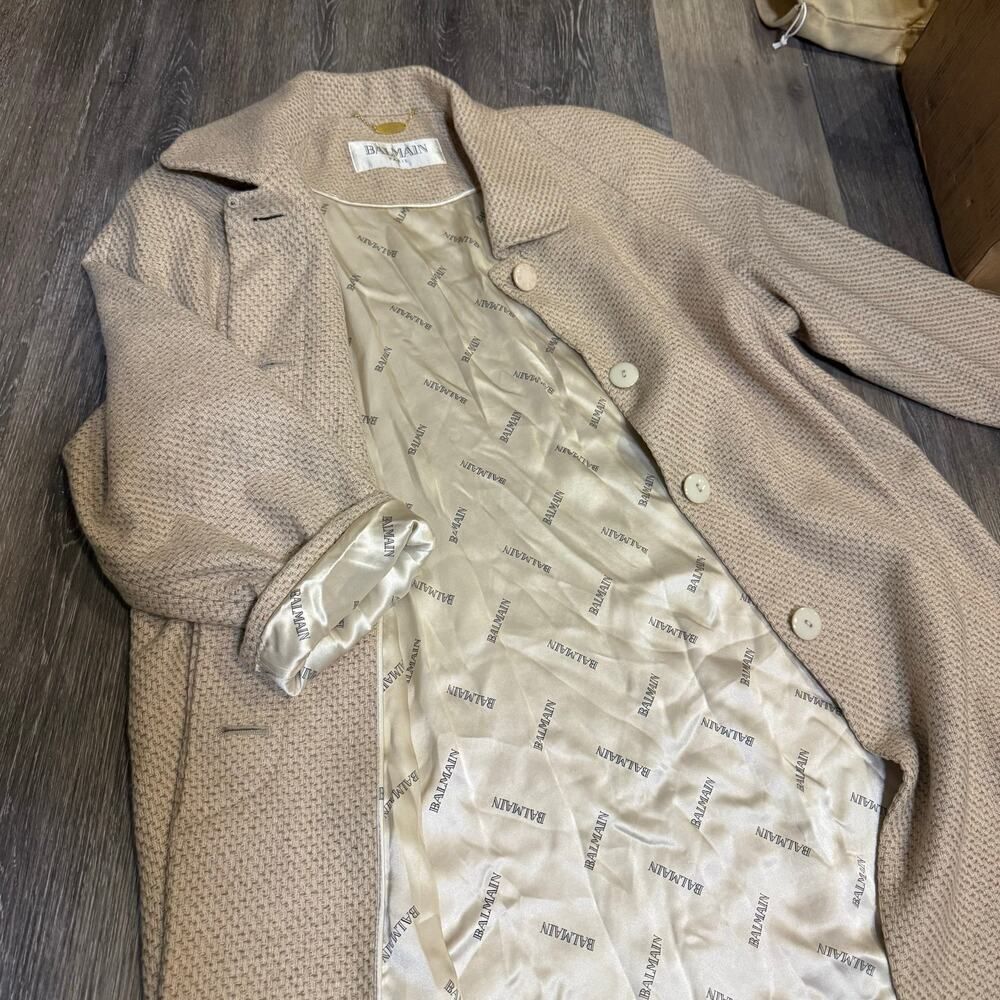 Balmain Paris 100% Cashmere Woven Coat Beige size 4/6 - Picture 3 of 14
